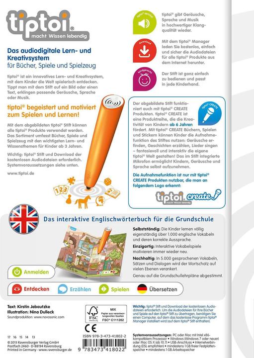 Produktbild tiptoi Grundschulwörterbuch Englisch (Deutsch, Nina Dulleck, Kirstin Jebautzke, Jebautzke Kirstin, 2013)