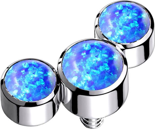 Actual product image Star Piercing Dermal Anchor silver three opals blue (without brass, Surgical steel 316L)