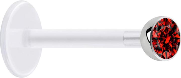Immagine prodotto Star Piercing Micro Labret trasparente con sfera e cristallo rosso (Acciaio chirurgico 316L, senza ottone, Bioflex)