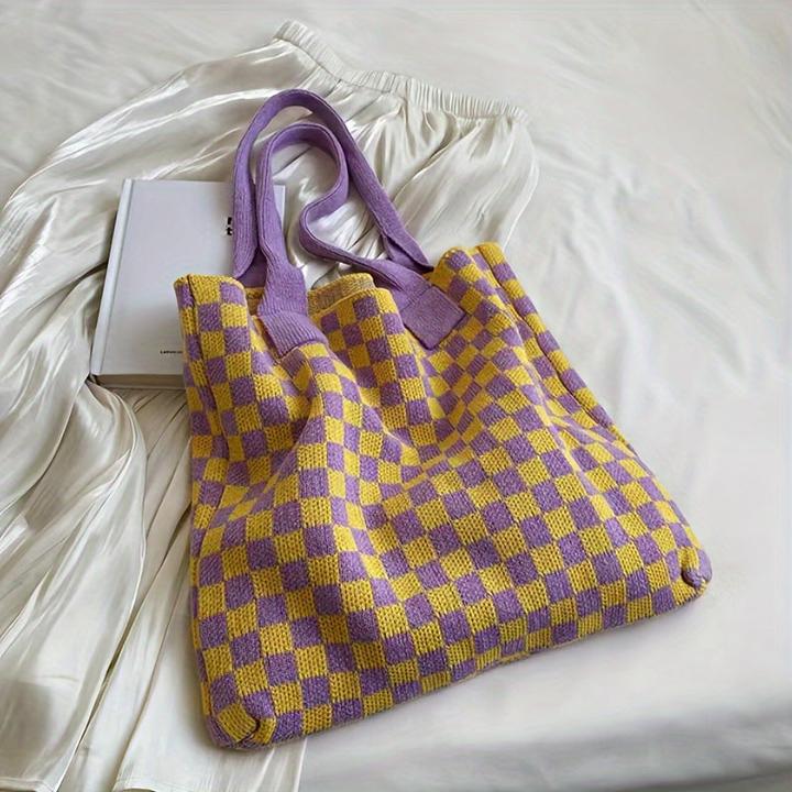 Immagine prodotto Only-Bags.Store Borsa a tracolla a maglia a quadri, borsa a tracolla con motivo a quadri di tendenza, borsa a mano