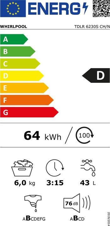 Energie-Label Whirlpool TDLR 6230S CH/N (6 kg, Oben)