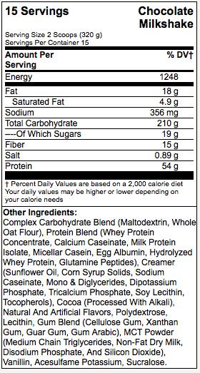 Nährwerte und Zutaten BSN True Mass (Erdbeer, 1 Stk., 4730 g)