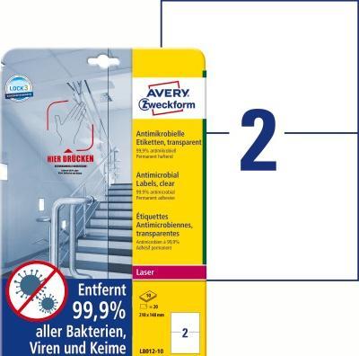 Actual product image Avery AVZ L8012-10 Antimicrobial labels 210x148mm transparent
