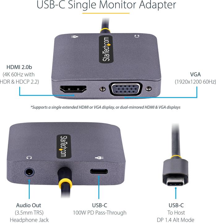 Actual product image StarTech com 122-USBC-HDMI-4K-VGA (HDMI, VGA, 14.50 cm)