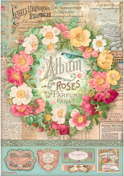 Actual product image Stamperia Motif straw silk "Album of Roses", DIN A4 (28 g/m², 1 x)
