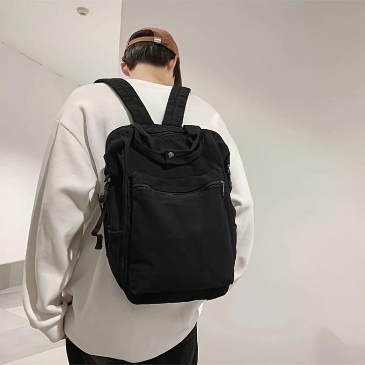 Actual product image Only-Bags.Store Large casual canvas backpack, solid colour frame bag with multiple compartments, perfect for