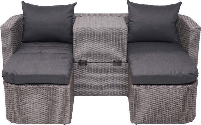 Actual product image Swisshandel24 3in1 Set, Garden/Lounge Set Sun Island, Spun Poly Semi-Round Poly Rattan - Grey, Cushions anthr