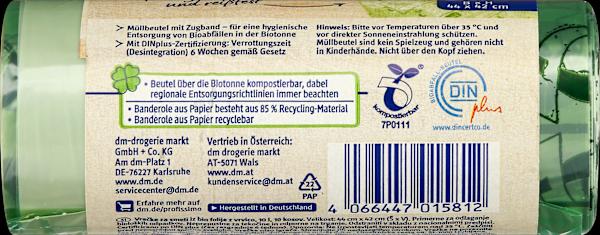 Valeurs nutritives et ingrédients dm Profissimo Sacs poubelle (10 x, 10 l)