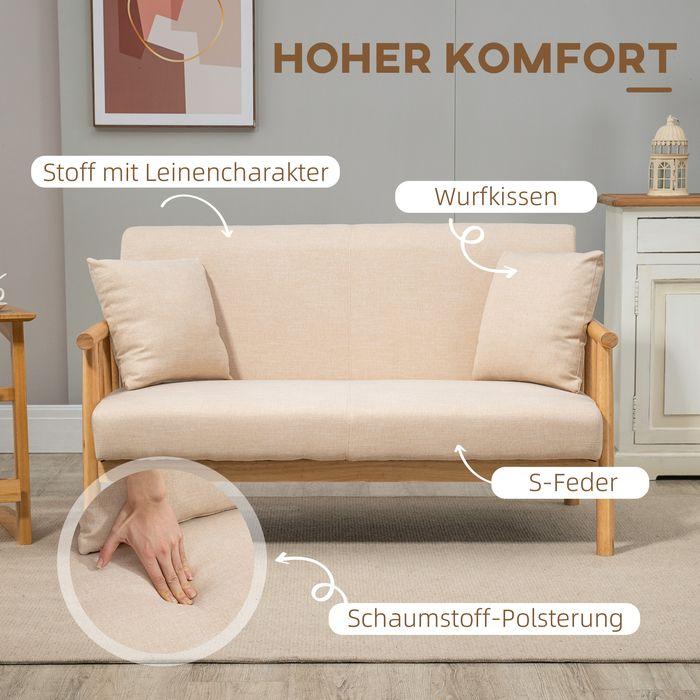 Produktbild Swisshandel24 2-Sitzer Sofa, Stoffbezug in Leinenoptik, kompakt, bis 200 kg, Holzrahmen, 123Lx69Bx74Hcm, Beige (2-Sitzer)