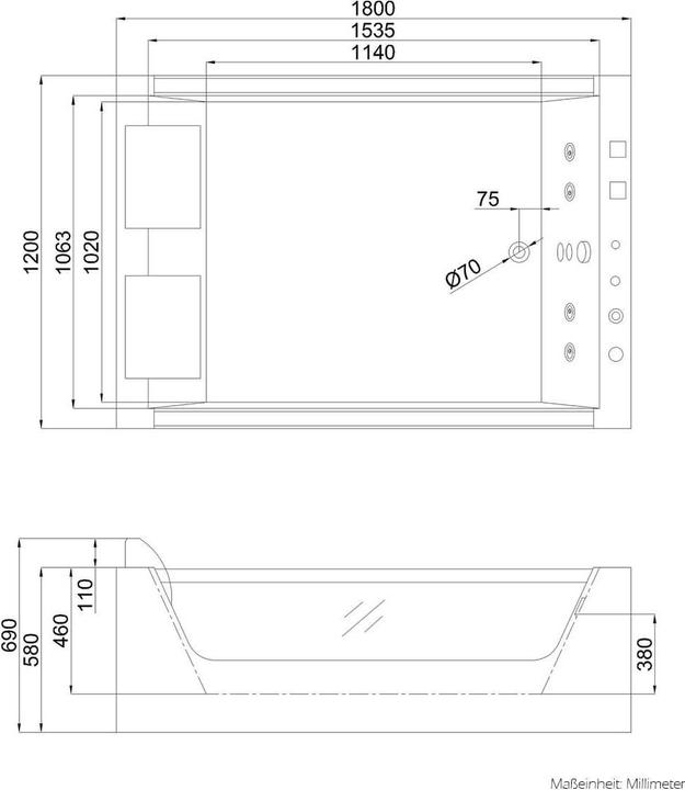 Image du produit Home Deluxe Baignoire à hydromassage avec LED de luminothérapie NAUTICA XL - 182x120cm (120 cm, 180 cm)