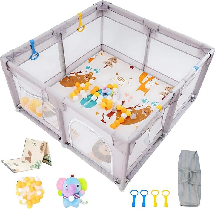 Milkii Laufstall + Spielmatte + Spielzeug (150 cm, 150 cm)