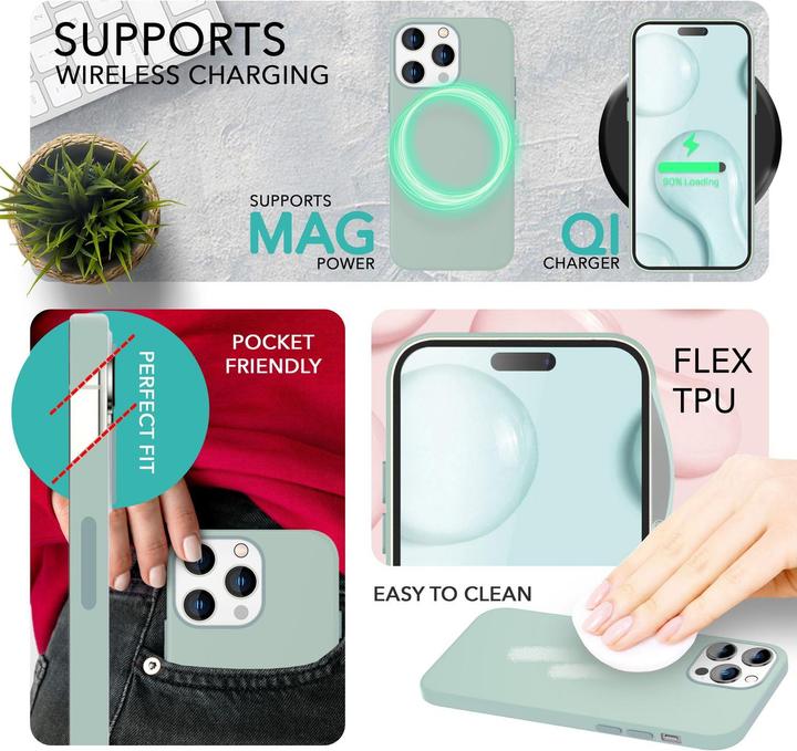 Image du produit Nalia Liquid Silicone Housse avec fonction MagSafe & 2x verre de protection d'écran (Apple iPhone 14 Pro)