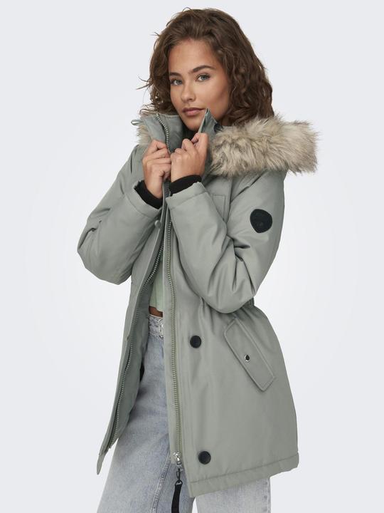 Actual product image Only Hood with detachable faux fur trim Ribbed cuffs Parka Long parka (L)