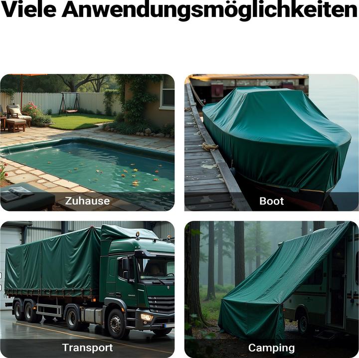 Produktbild Wiltec Abdeckplane wetterfest dunkelgrün 4x5m Polyester Gartenplane 650g/m² Ösen (4 x 5 m)