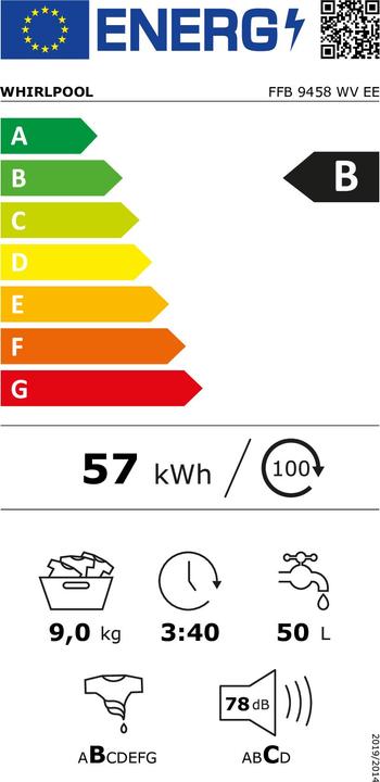 Etichetta energetica Whirlpool FFB 9458 WV EE (9 kg, A sinistra, Spina UE)