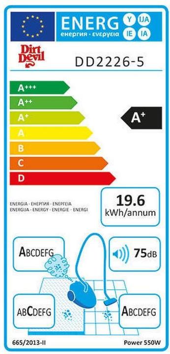 Label énergétique Dirt Devil Aspirateur REBEL 26 TOTAL