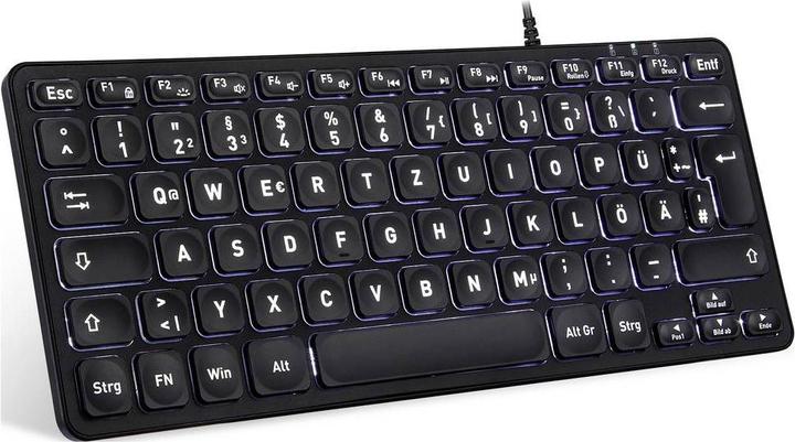 Produktbild Perixx PERIBOARD-332B DE, Mini-Tastatur, USB kabelgebunden, Hintergrundbeleuchtung, schwarz (DE, Kabelgebunden)