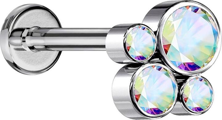 Produktbild Star Piercing Micro Labret Innengewinde silber vier Kristalle multicolor (ohne Messing, Titan G23)