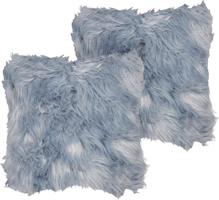 Beliani Decorative cushion fur look blue / grey 42 x 42 cm Set of 2 LUBHA (42 x 42 cm)