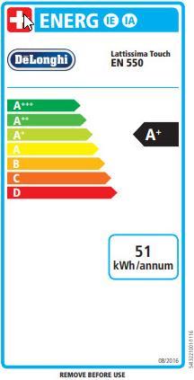 Energie-Label De'Longhi Lattissima Touch EN550.S (NESPRESSO Original)