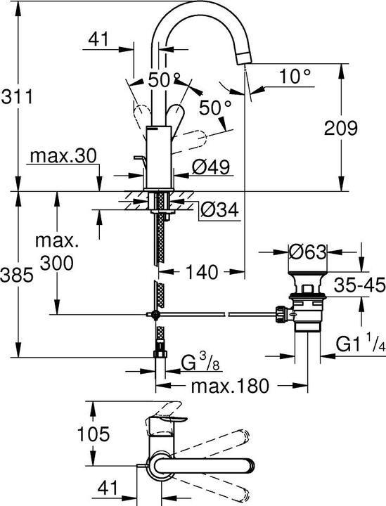 Produktbild Grohe Einhand-Waschtischbatterie BAUEDGE