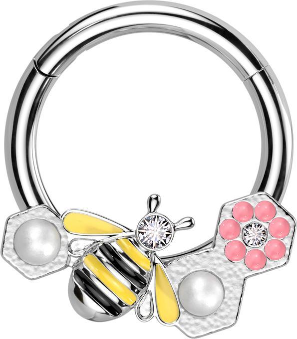 Produktbild Star Piercing Micro Segmentring klappbar silber Biene und Blumen (Chirurgenstahl 316L, Messing)