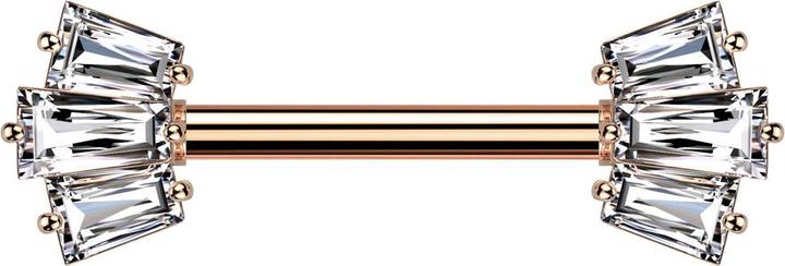 Immagine prodotto Star Piercing Barbell rosegold mit zwei Aufsätze drei Baguette Kristalle silber (Acciaio chirurgico 316L, Ottone)