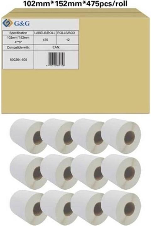 Immagine prodotto Rotolo di etichette 102 x 152 mm Carta Bianca 12 Rotoli Permanenti RL-P-S2011-102*152*475-BK/WT