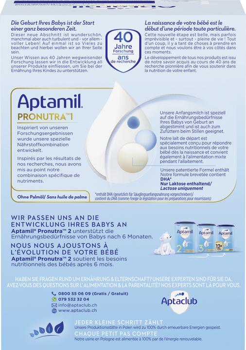 Valori nutrizionali e ingredienti Aptamil Pronutra 1 sacchetto in scatola (1200 g, dalla nascita)