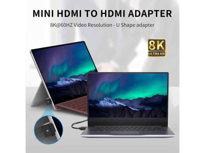 Produktbild PowerGuard Mini HDMI auf HDMI 2.1 180-Grad Winkel U-Form Up Adapter (Mini HDMI)