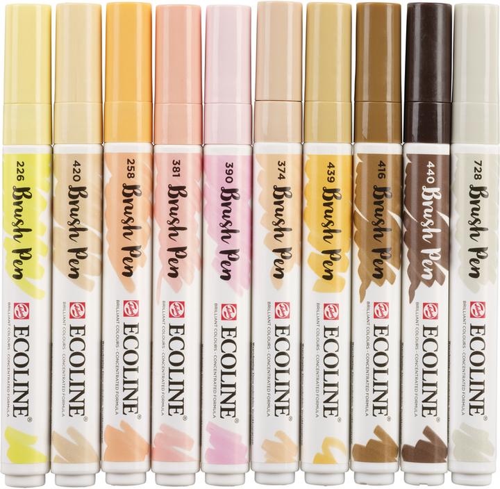 Produktbild Talens Ecoline Brush Pen Set 11509816 ass. Skin 10 Stück (Pastellrot, Sepia hell, Sepia Dunkel, Sepia, Pastellrosa, Pastellgelb, Beige, Rosa beige, Aprikose, 10 x)