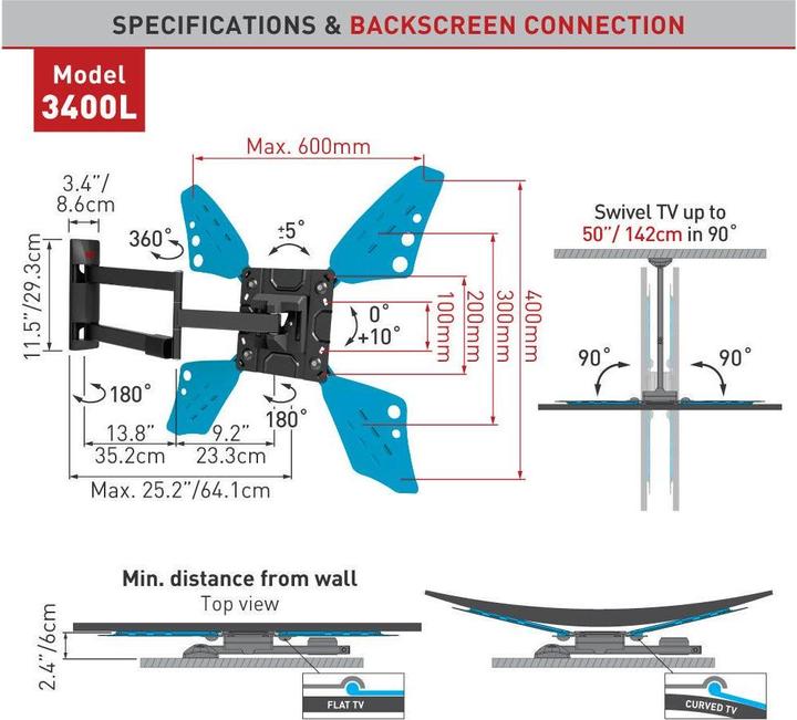 Actual product image Barkan Wh 3400l (Wall, 70", 55 kg)