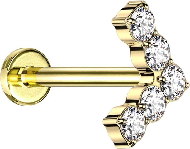 Produktbild Star Piercing Micro Threadless Labret vergoldet Winkel mit Kristallen silber (ohne Messing, Titan G23)