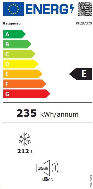 Energy Label Gaggenau 200 series, Vario built-in freezer, 177.2 x 55.8 cm, flat hinge with soft-close drawer, RF2 (Installation)