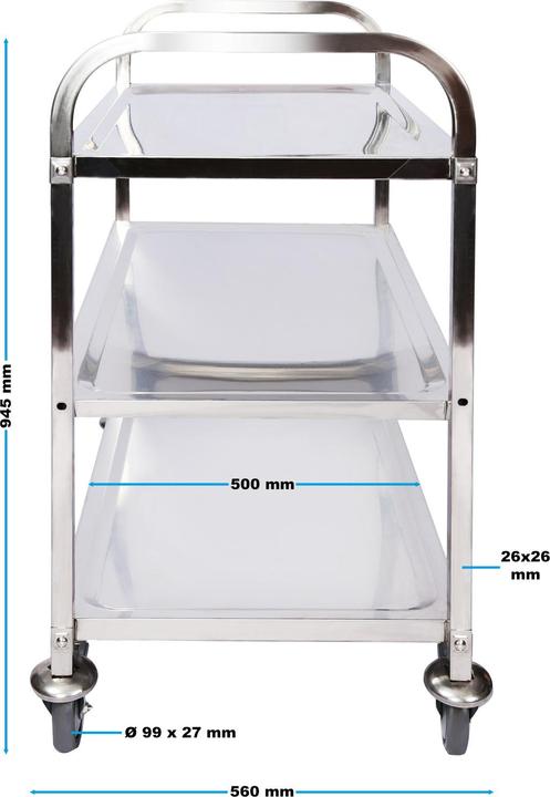Immagine prodotto Wiltec Carro di servizio Acier affiné 3 sedie fino a 150 kg Desserte Table servante mobile avec frein