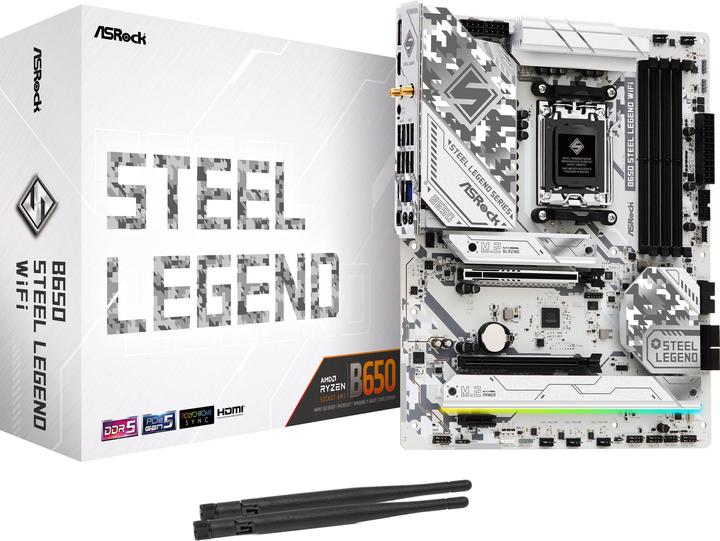 Actual product image AsRock B650 STEEL LEGEND WiFi White ATX AM5 retail (AM5, AMD B650, ATX)