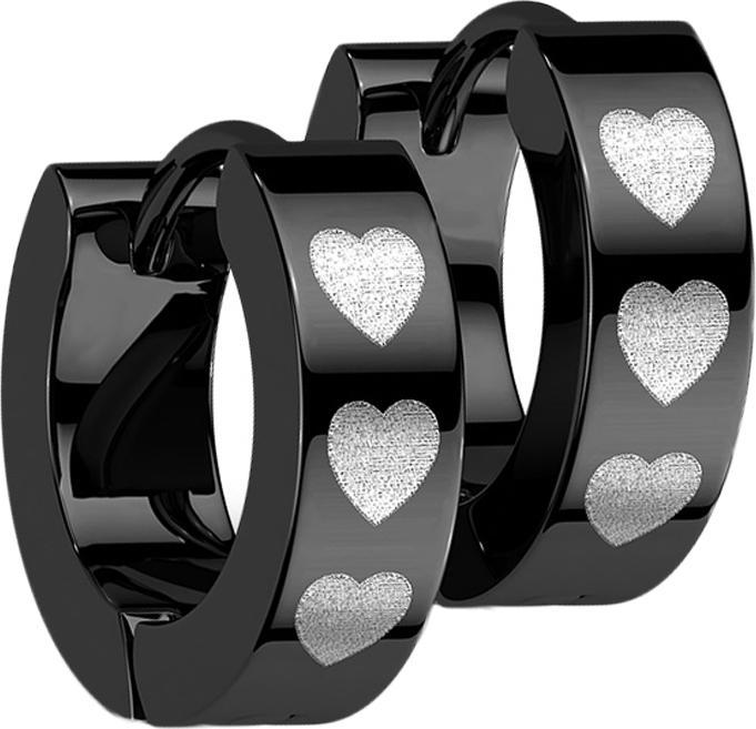 Produktbild Star Piercing Ohrring zum Klappen schwarz drei Herzen (ohne Messing, Chirurgenstahl 316L)