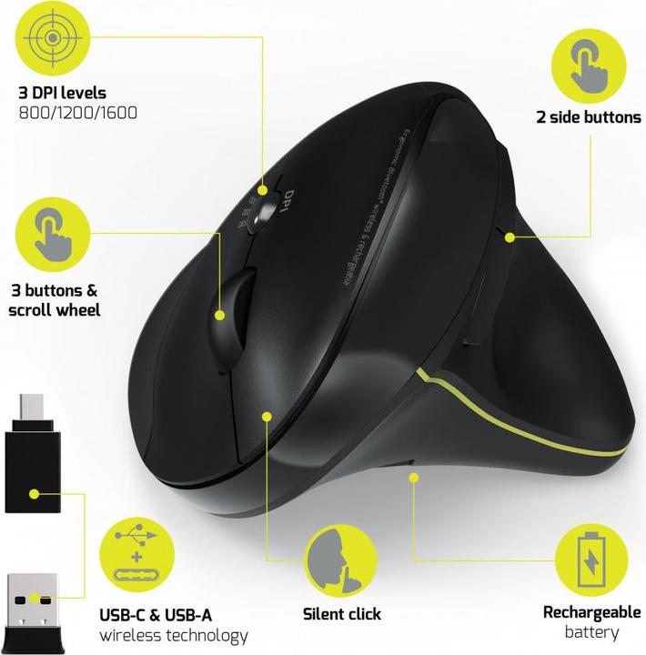Image du produit Port Designs Souris Ergonomique Rechargeable Bluetooth Main Droite (Sans fil)