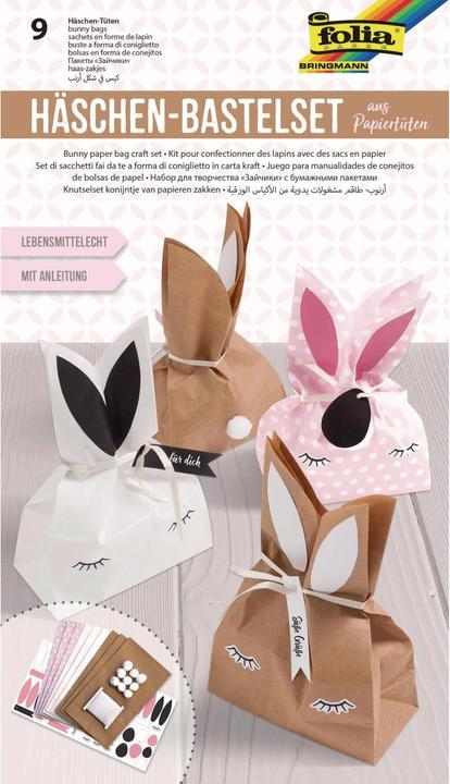Produktbild Folia Bastelset Papiertüten-Set Häschen braun/rosa/weiss 9 St. (Geschenktüte, 9 x)