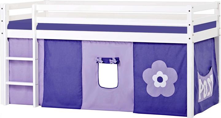 Image du produit Hoppekids BUNDLE BASIC demi-lit loft (non divisible) 90x200cm avec rideau Purple Flower et matelas (90x200)