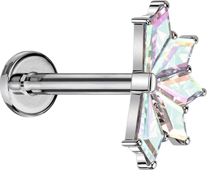Produktbild Star Piercing Micro Labret Innengewinde silber Fächer silber fünf Diamant Kristalle multicolor (ohne Messing, Titan G23)