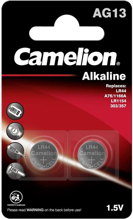 Camelion Piles bouton LR 44 alcalines (2 pcs, LR44, 105 mAh)