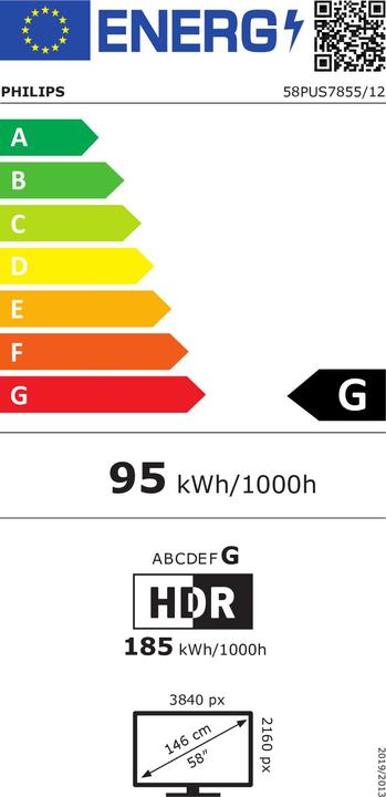 Energielabel Philips 58PUS7855 Ambilight (58", LCD, 4K, 2020)