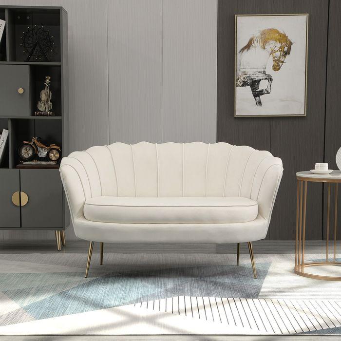 Produktbild Swisshandel24 2-Sitzer Sofa Couch, Polstersofa Samt, bis 150 kg, Creme