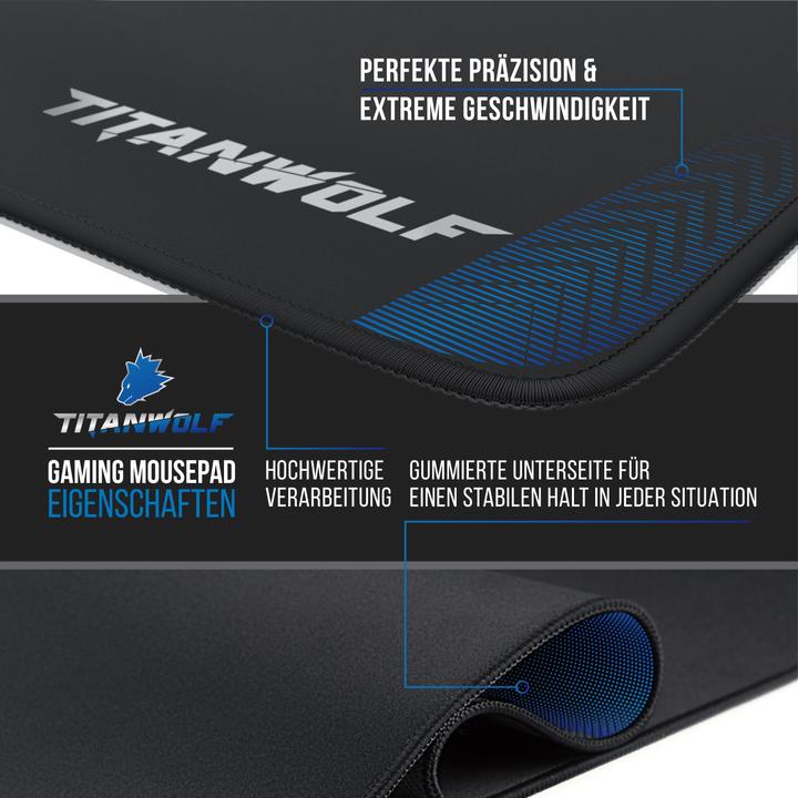 Produktbild Titanwolf Gaming Mauspad, XXL Speed Gaming Mausmatte / Extragrosse Fläche von 900 x 400mm, Logo (Wide)