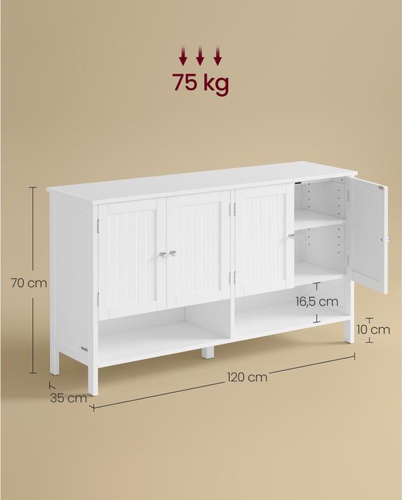 Actual product image Vasagle Country style shoe cabinet 120 x 70 cm, white (120 x 70 x 35 cm)