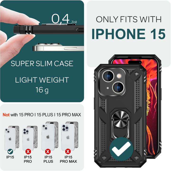 Immagine prodotto Nalia Coperchio ad anello antiurto in stile militare (Apple iPhone 15)