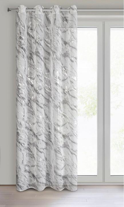 Produktbild Eurofirany Leichter Stoffvorhang mit silbernem Marmormuster, weiss, silberfarben, 140 x 270 cm, Ösen/Kreise (140 x 270 cm)