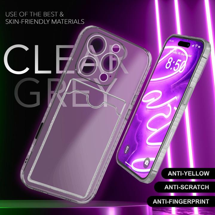 Immagine prodotto Nalia Portacarte trasparente in silicone trasparente al neon (Apple iPhone 16 Pro)