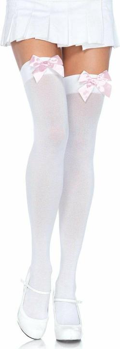 Leg Avenue Nylon Thigh Highs With Bow White / Pink (One size)